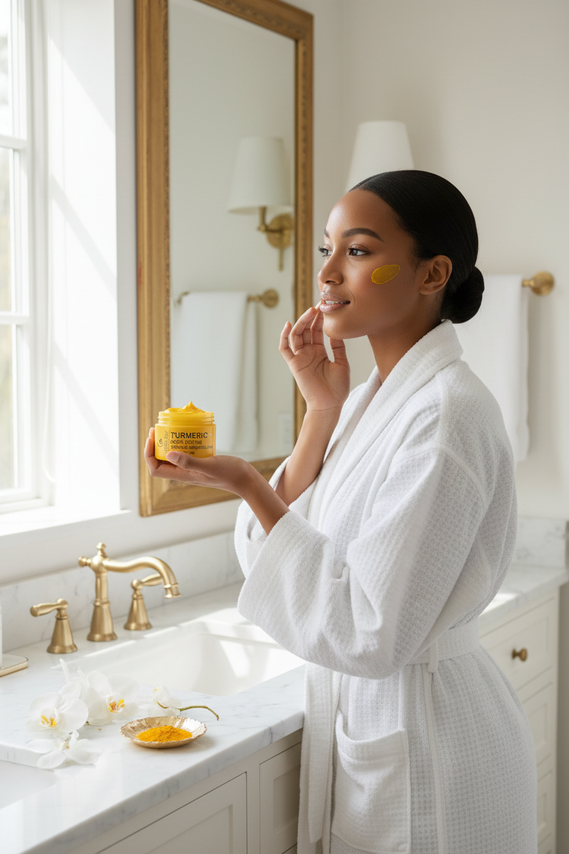 Application crème curcuma visage