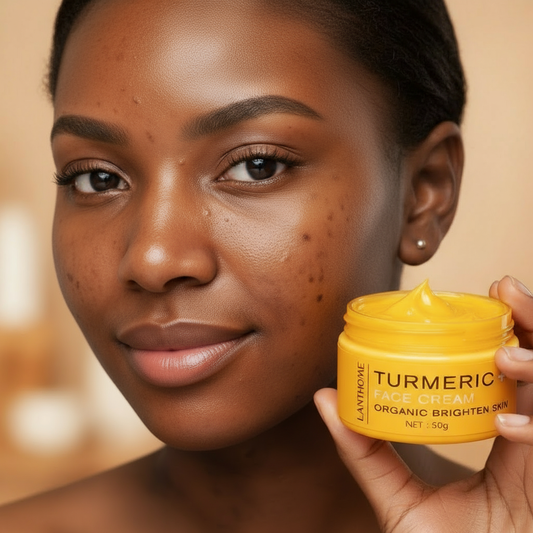 Femme avec crème au curcuma - version naturelle